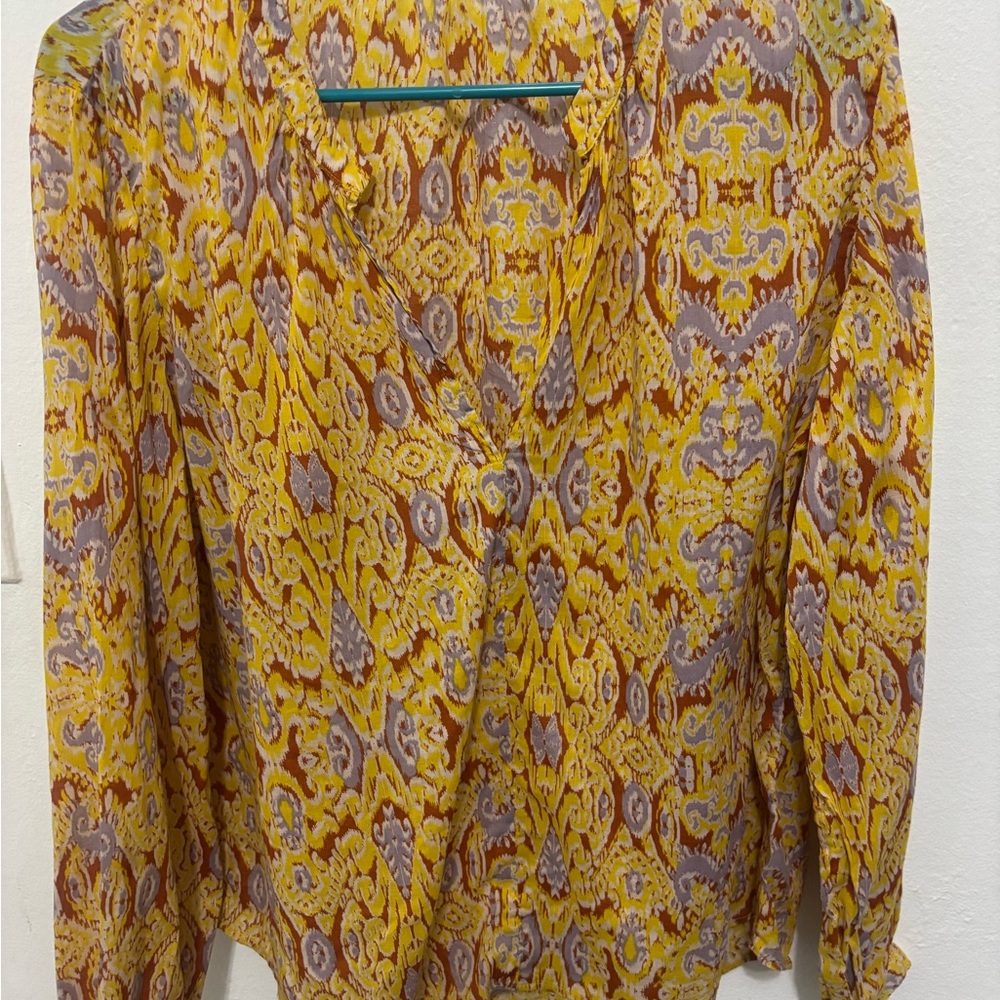 Zara Yellow Graphic Long Sleeve Blouse